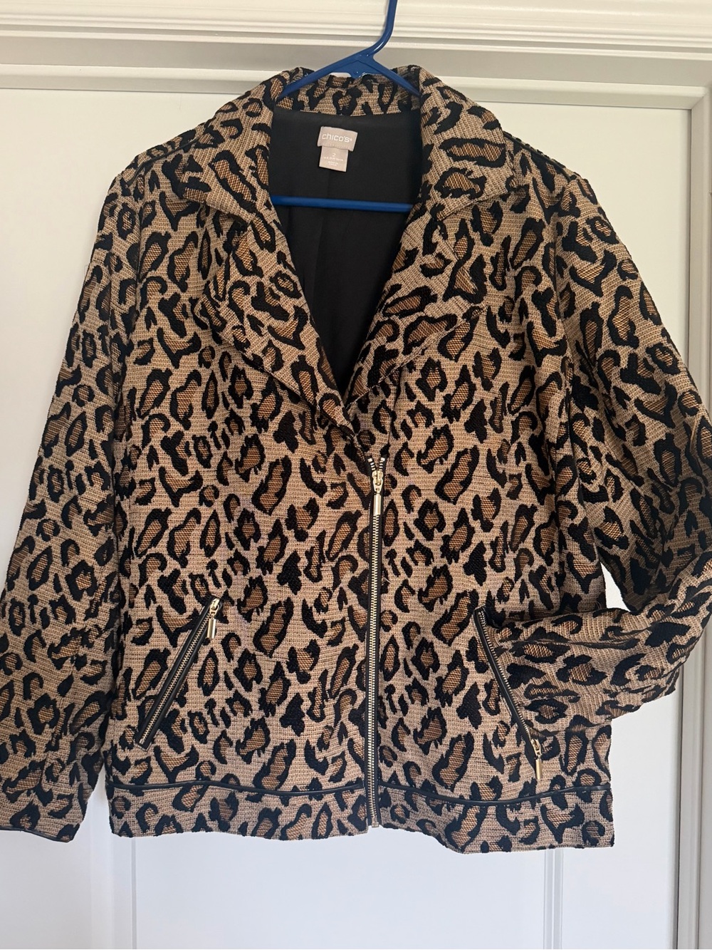 Chico's Leopard-Print Zip Jacket in Tan and Black